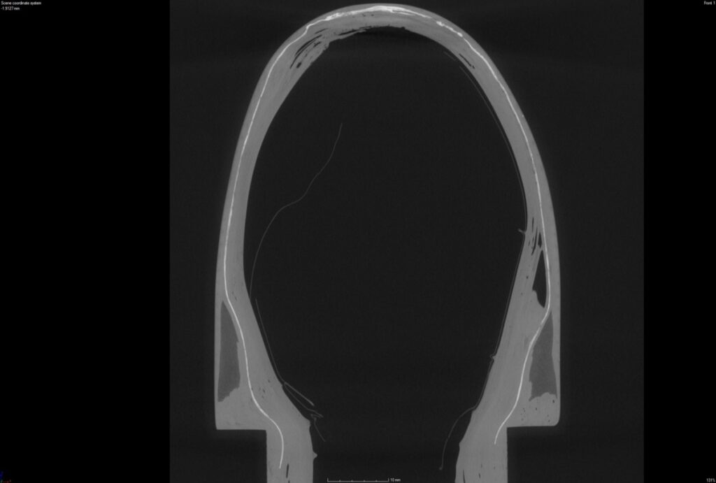 A virtual cross-section of a carbon bike fork