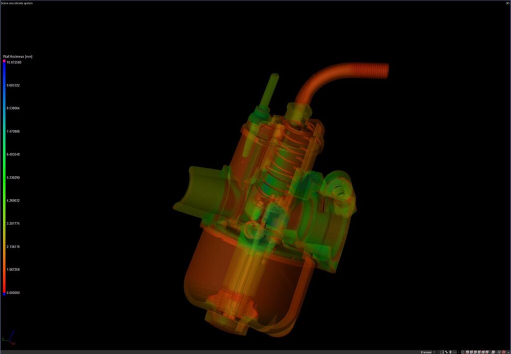 Wall thickness of a carburetor using CT technology