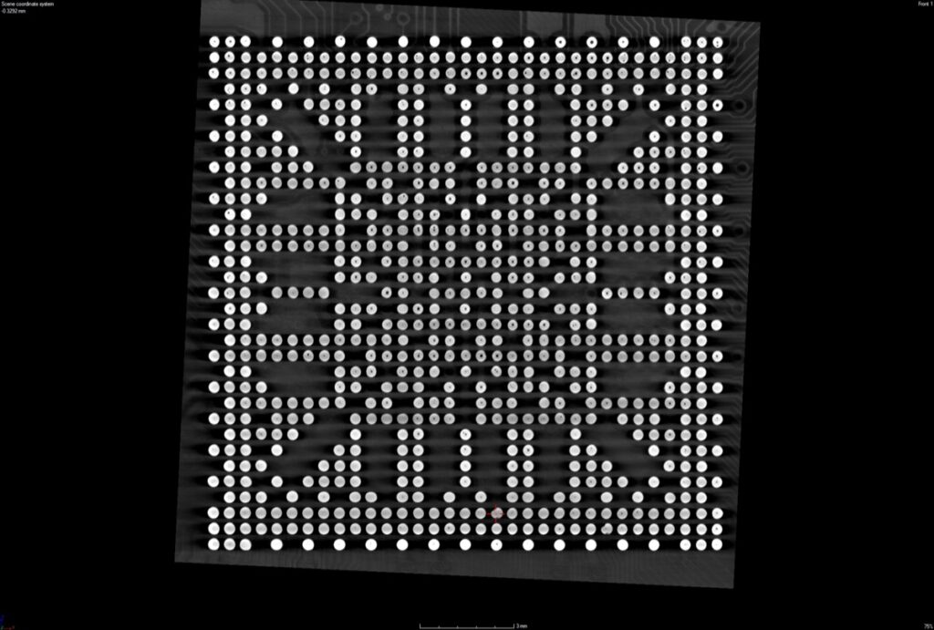 A computer chip under x ray imaging